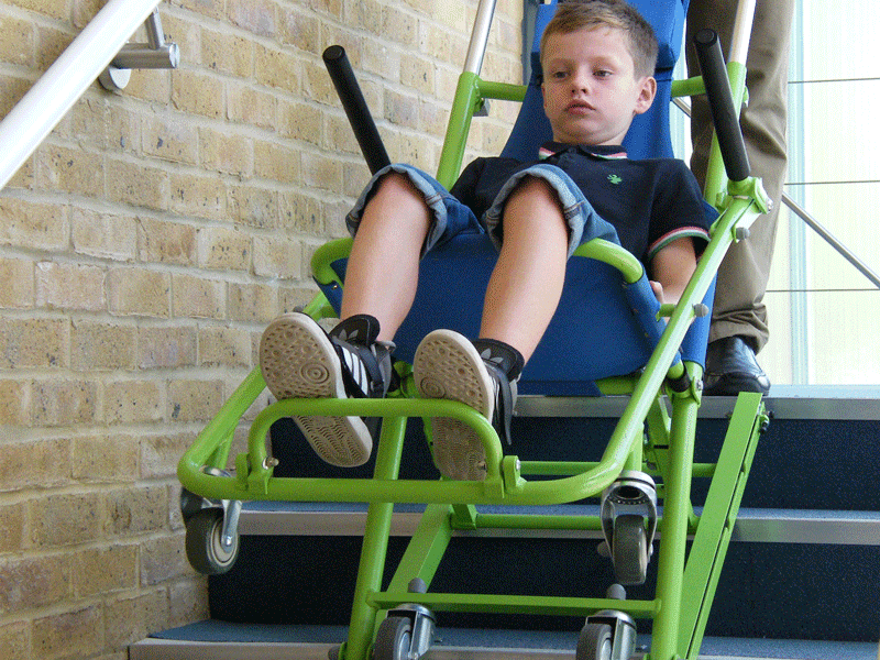 Evacuation Chair evacuating a young boy