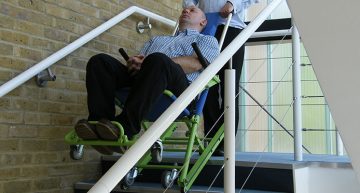 Evacusafe's standard model evacuation chair being used in a stairway evacuation